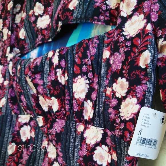 Free People Center Stage Open Back Printed Bodysuit in Black Purple Cream Floral - Picture 7 of 8